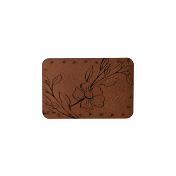 Naszywka skórzana Lew 6 x 4 cm kwiatek brązowy