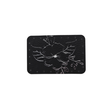 Naszywka skórzana Lew 6 x 4 cm kwiatek czarny
